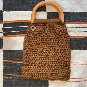 NWOT Handmade Crochet Handbag. Wooden Handles. Boho. Hippie. Brown.